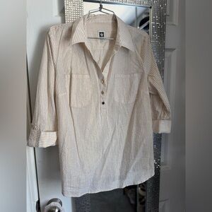 Anne Klein gold Metallic Stripe Tunic Blouse